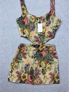 Cider Grandma Vineyard Floral Jacquard Tapestry Corset Top Mini Skirt Set Y2K XS